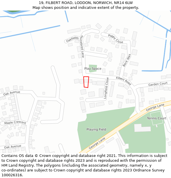 19, FILBERT ROAD, LODDON, NORWICH, NR14 6LW: Location map and indicative extent of plot