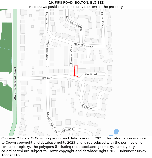 19, FIRS ROAD, BOLTON, BL5 1EZ: Location map and indicative extent of plot