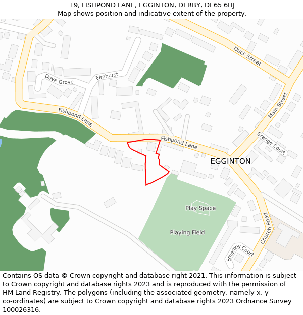 19, FISHPOND LANE, EGGINTON, DERBY, DE65 6HJ: Location map and indicative extent of plot