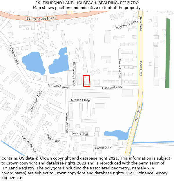 19, FISHPOND LANE, HOLBEACH, SPALDING, PE12 7DQ: Location map and indicative extent of plot