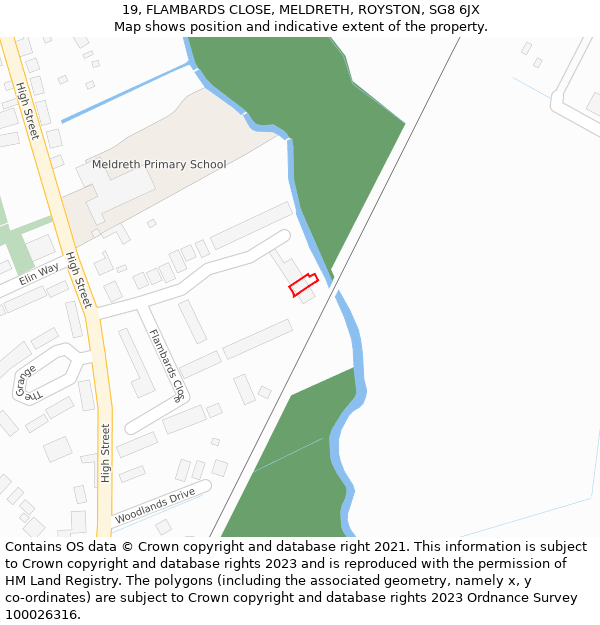 19, FLAMBARDS CLOSE, MELDRETH, ROYSTON, SG8 6JX: Location map and indicative extent of plot