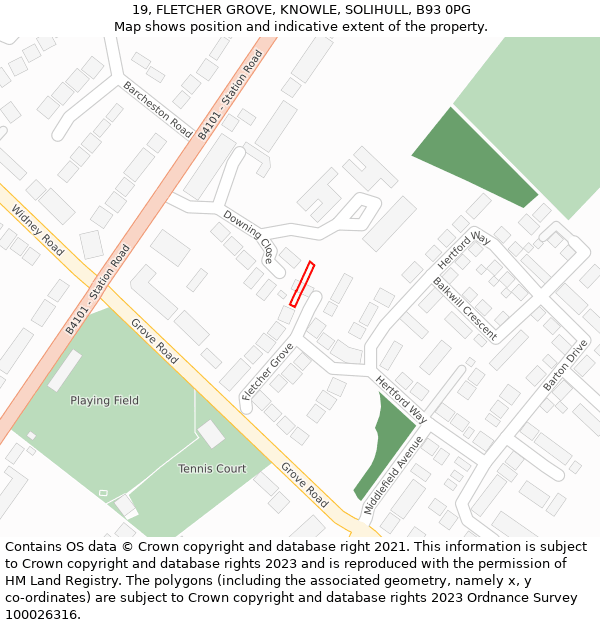 19, FLETCHER GROVE, KNOWLE, SOLIHULL, B93 0PG: Location map and indicative extent of plot