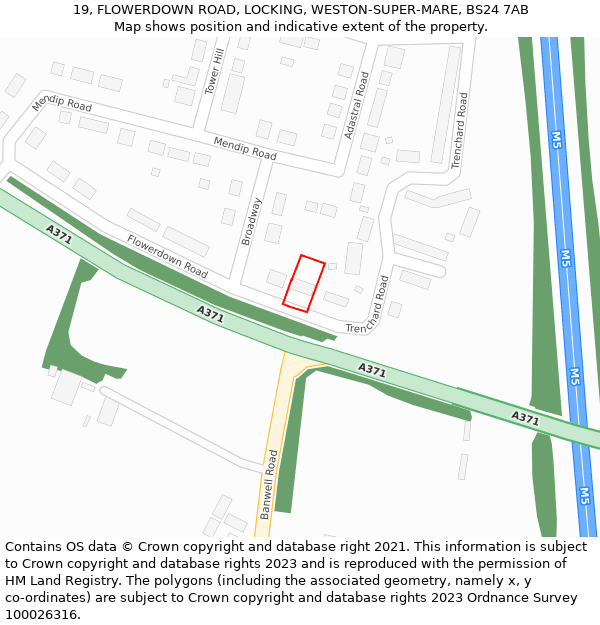 19, FLOWERDOWN ROAD, LOCKING, WESTON-SUPER-MARE, BS24 7AB: Location map and indicative extent of plot