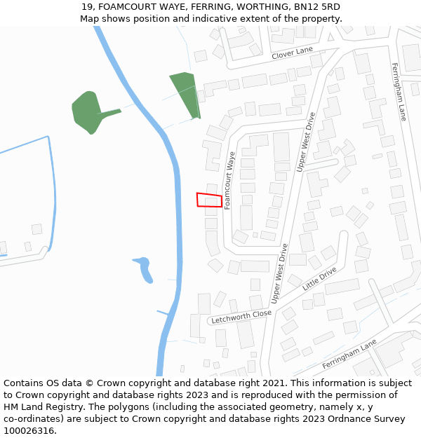 19, FOAMCOURT WAYE, FERRING, WORTHING, BN12 5RD: Location map and indicative extent of plot