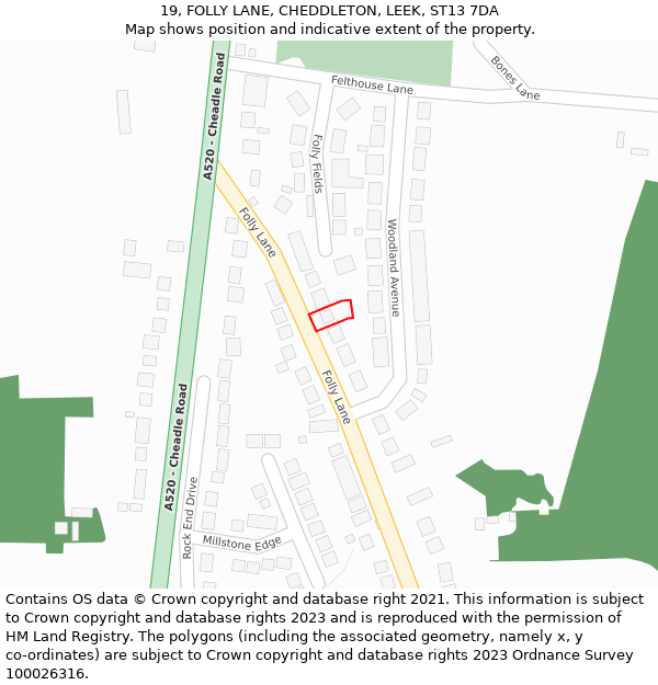 19, FOLLY LANE, CHEDDLETON, LEEK, ST13 7DA: Location map and indicative extent of plot