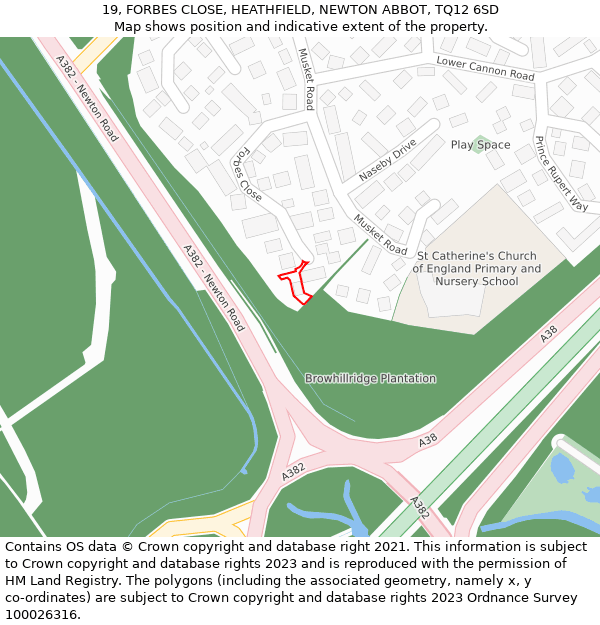 19, FORBES CLOSE, HEATHFIELD, NEWTON ABBOT, TQ12 6SD: Location map and indicative extent of plot