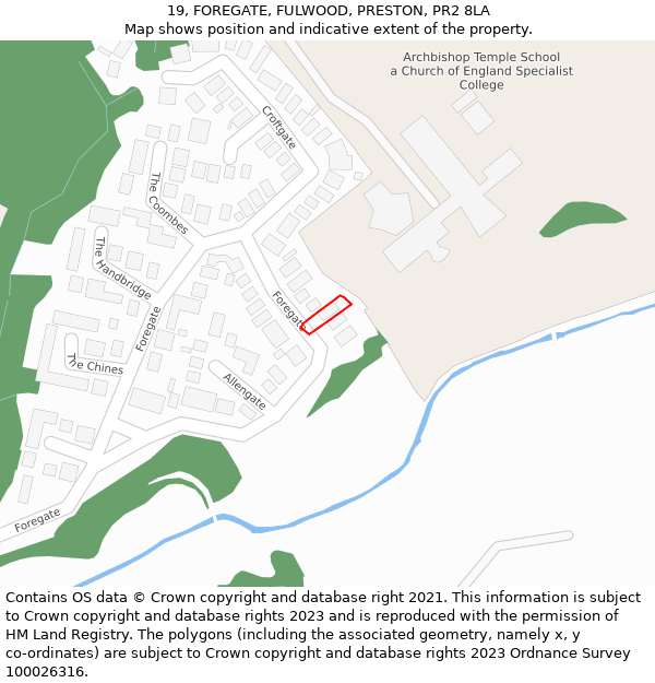 19, FOREGATE, FULWOOD, PRESTON, PR2 8LA: Location map and indicative extent of plot