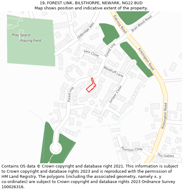 19, FOREST LINK, BILSTHORPE, NEWARK, NG22 8UD: Location map and indicative extent of plot