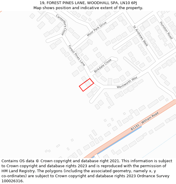 19, FOREST PINES LANE, WOODHALL SPA, LN10 6PJ: Location map and indicative extent of plot