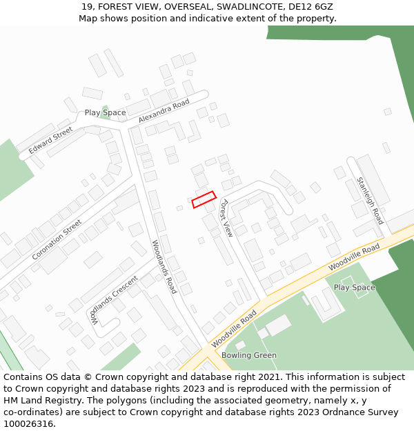 19, FOREST VIEW, OVERSEAL, SWADLINCOTE, DE12 6GZ: Location map and indicative extent of plot