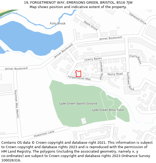 19, FORGETMENOT WAY, EMERSONS GREEN, BRISTOL, BS16 7JW: Location map and indicative extent of plot