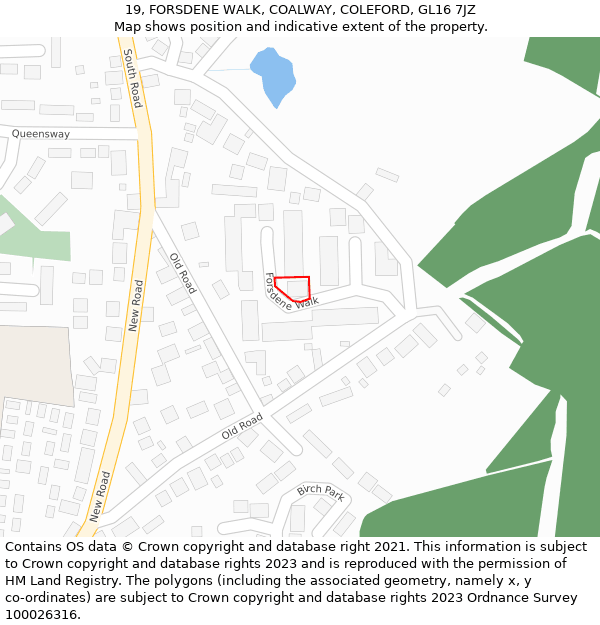 19, FORSDENE WALK, COALWAY, COLEFORD, GL16 7JZ: Location map and indicative extent of plot