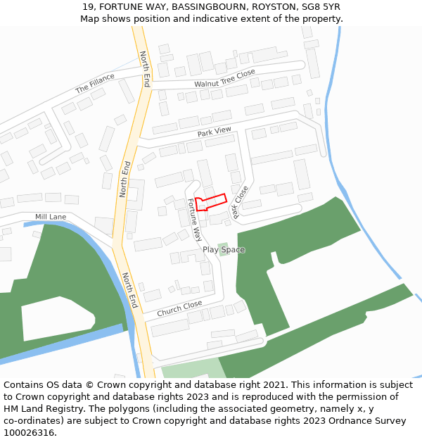 19, FORTUNE WAY, BASSINGBOURN, ROYSTON, SG8 5YR: Location map and indicative extent of plot