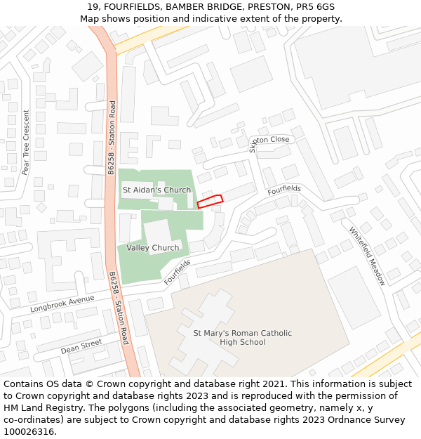 19, FOURFIELDS, BAMBER BRIDGE, PRESTON, PR5 6GS: Location map and indicative extent of plot