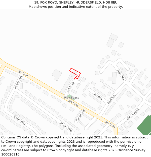 19, FOX ROYD, SHEPLEY, HUDDERSFIELD, HD8 8EU: Location map and indicative extent of plot