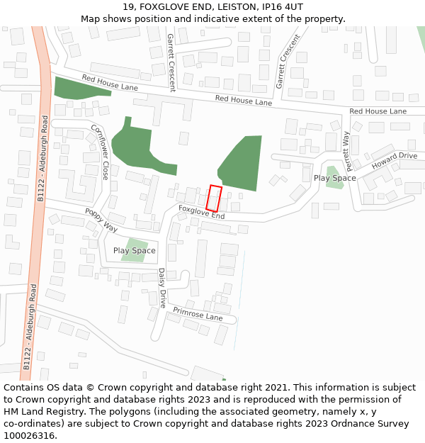 19, FOXGLOVE END, LEISTON, IP16 4UT: Location map and indicative extent of plot