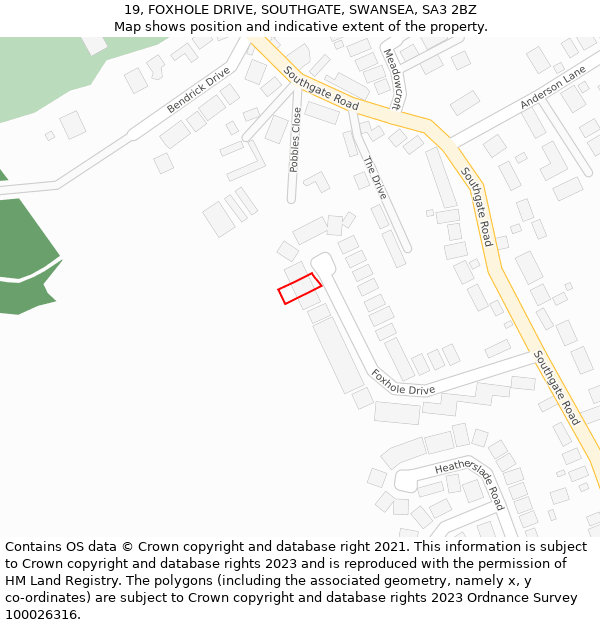 19, FOXHOLE DRIVE, SOUTHGATE, SWANSEA, SA3 2BZ: Location map and indicative extent of plot