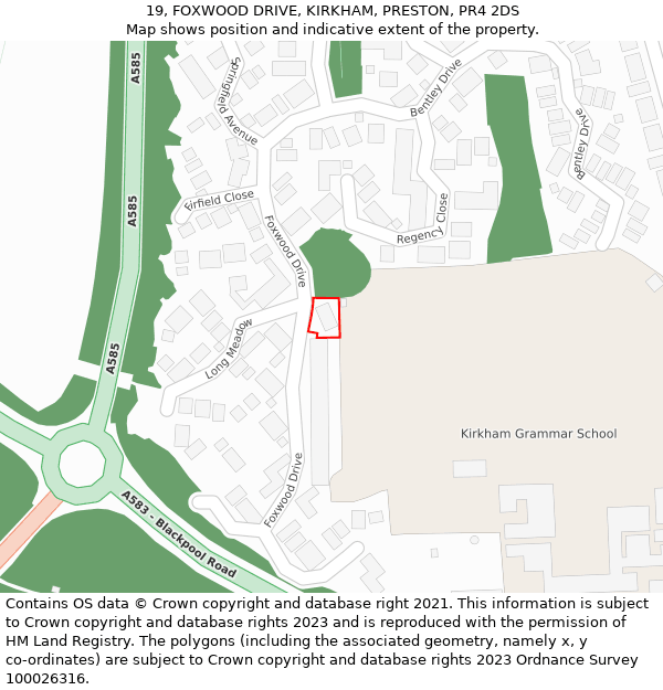 19, FOXWOOD DRIVE, KIRKHAM, PRESTON, PR4 2DS: Location map and indicative extent of plot