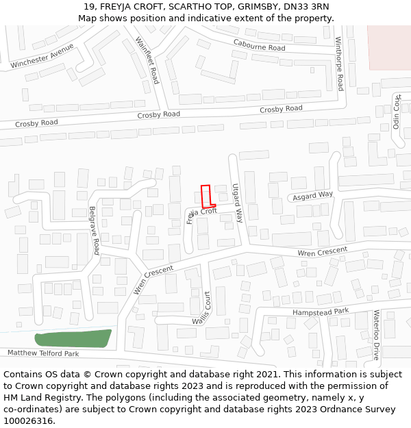 19, FREYJA CROFT, SCARTHO TOP, GRIMSBY, DN33 3RN: Location map and indicative extent of plot