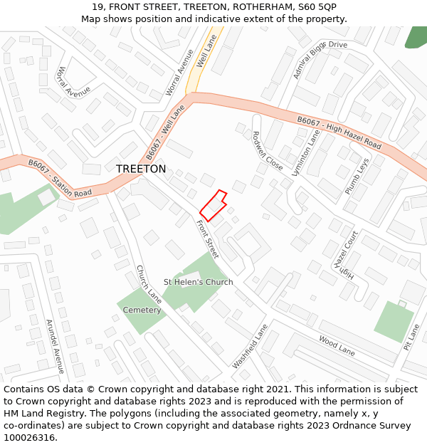 19, FRONT STREET, TREETON, ROTHERHAM, S60 5QP: Location map and indicative extent of plot