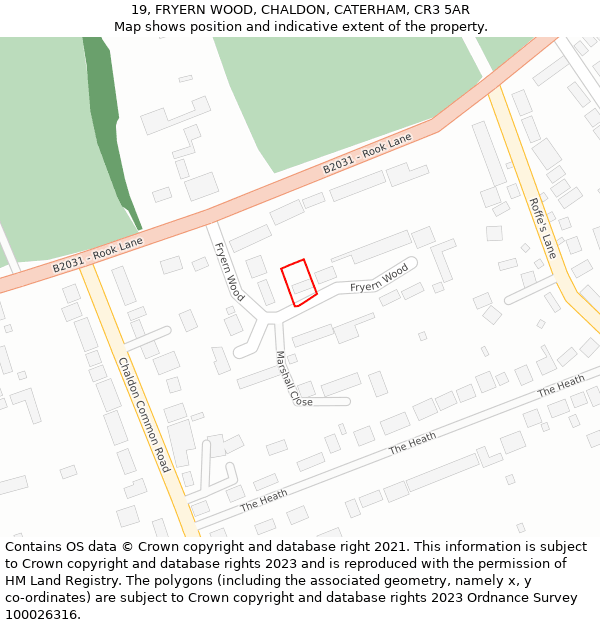 19, FRYERN WOOD, CHALDON, CATERHAM, CR3 5AR: Location map and indicative extent of plot