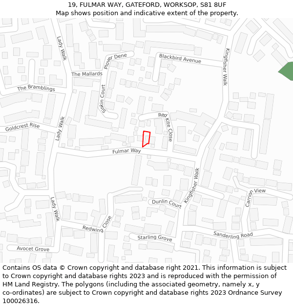 19, FULMAR WAY, GATEFORD, WORKSOP, S81 8UF: Location map and indicative extent of plot