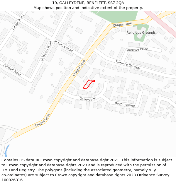 19, GALLEYDENE, BENFLEET, SS7 2QA: Location map and indicative extent of plot