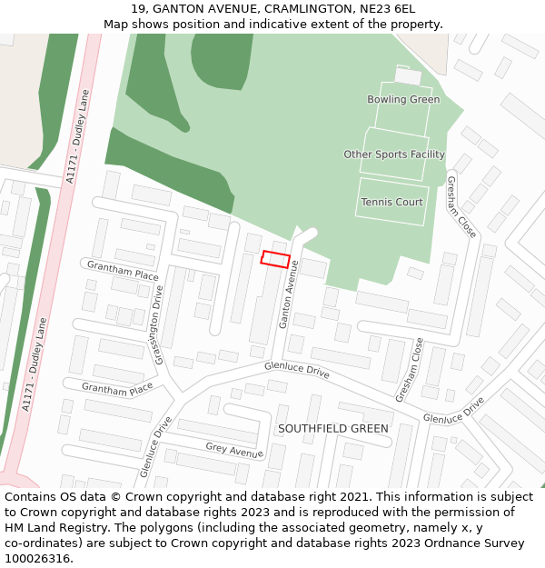 19, GANTON AVENUE, CRAMLINGTON, NE23 6EL: Location map and indicative extent of plot