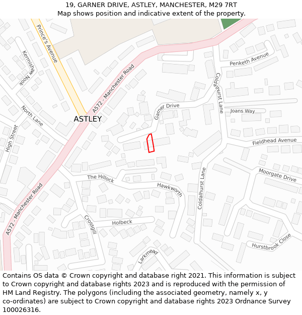 19, GARNER DRIVE, ASTLEY, MANCHESTER, M29 7RT: Location map and indicative extent of plot