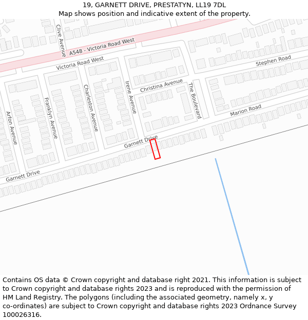 19, GARNETT DRIVE, PRESTATYN, LL19 7DL: Location map and indicative extent of plot