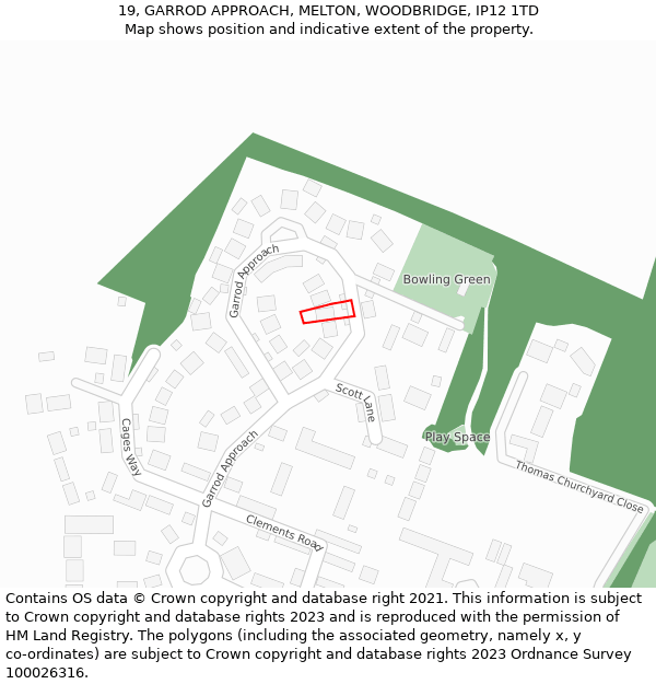 19, GARROD APPROACH, MELTON, WOODBRIDGE, IP12 1TD: Location map and indicative extent of plot