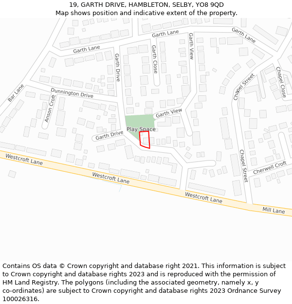 19, GARTH DRIVE, HAMBLETON, SELBY, YO8 9QD: Location map and indicative extent of plot