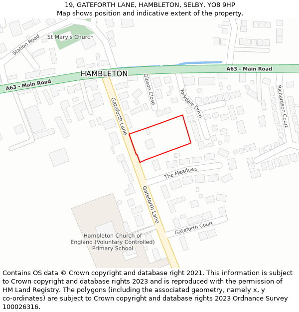 19, GATEFORTH LANE, HAMBLETON, SELBY, YO8 9HP: Location map and indicative extent of plot