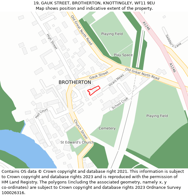 19, GAUK STREET, BROTHERTON, KNOTTINGLEY, WF11 9EU: Location map and indicative extent of plot