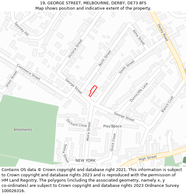 19, GEORGE STREET, MELBOURNE, DERBY, DE73 8FS: Location map and indicative extent of plot