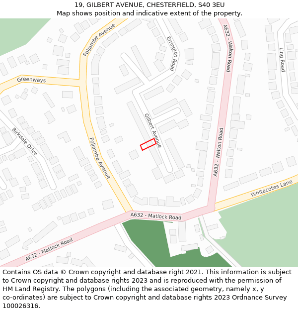 19, GILBERT AVENUE, CHESTERFIELD, S40 3EU: Location map and indicative extent of plot