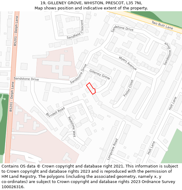 19, GILLENEY GROVE, WHISTON, PRESCOT, L35 7NL: Location map and indicative extent of plot