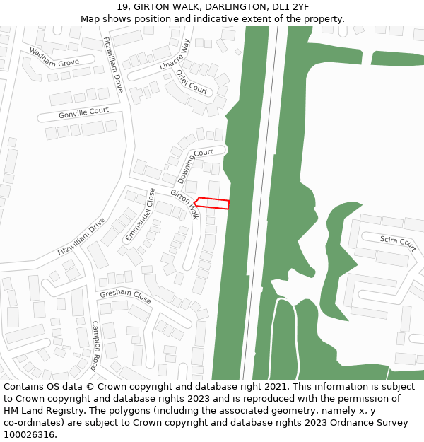 19, GIRTON WALK, DARLINGTON, DL1 2YF: Location map and indicative extent of plot