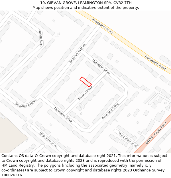 19, GIRVAN GROVE, LEAMINGTON SPA, CV32 7TH: Location map and indicative extent of plot