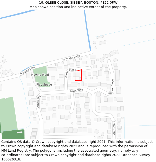 19, GLEBE CLOSE, SIBSEY, BOSTON, PE22 0RW: Location map and indicative extent of plot