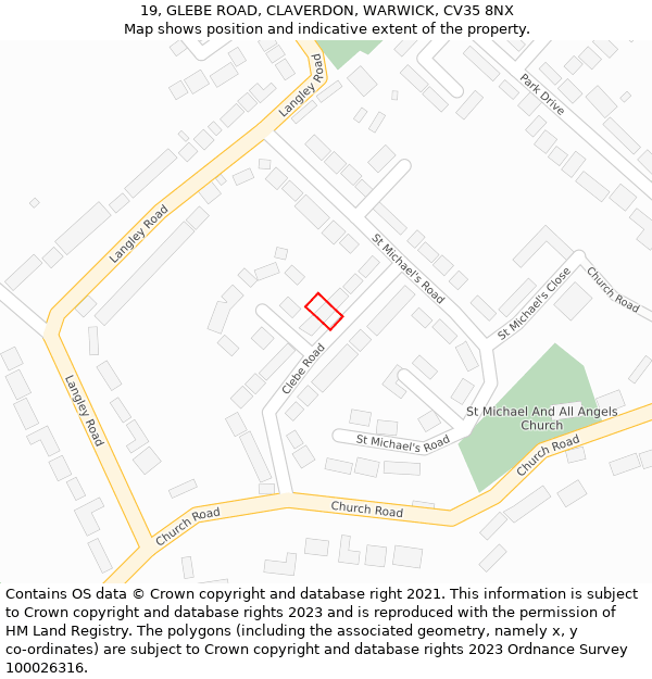 19, GLEBE ROAD, CLAVERDON, WARWICK, CV35 8NX: Location map and indicative extent of plot