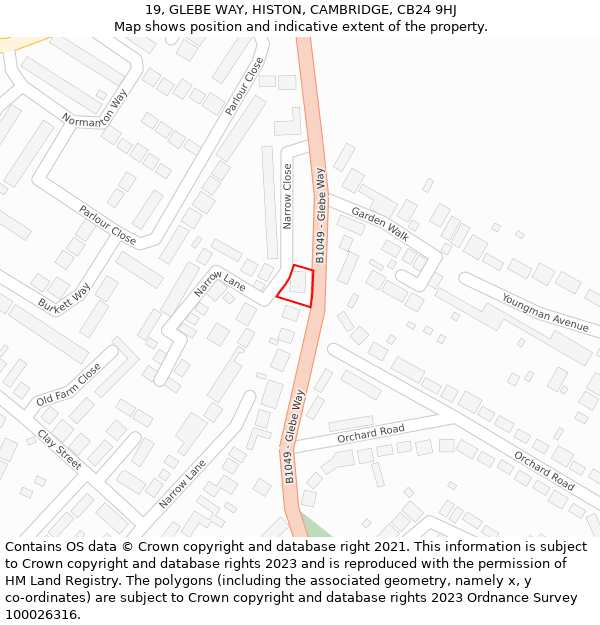 19, GLEBE WAY, HISTON, CAMBRIDGE, CB24 9HJ: Location map and indicative extent of plot