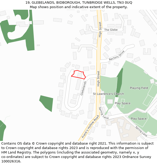 19, GLEBELANDS, BIDBOROUGH, TUNBRIDGE WELLS, TN3 0UQ: Location map and indicative extent of plot