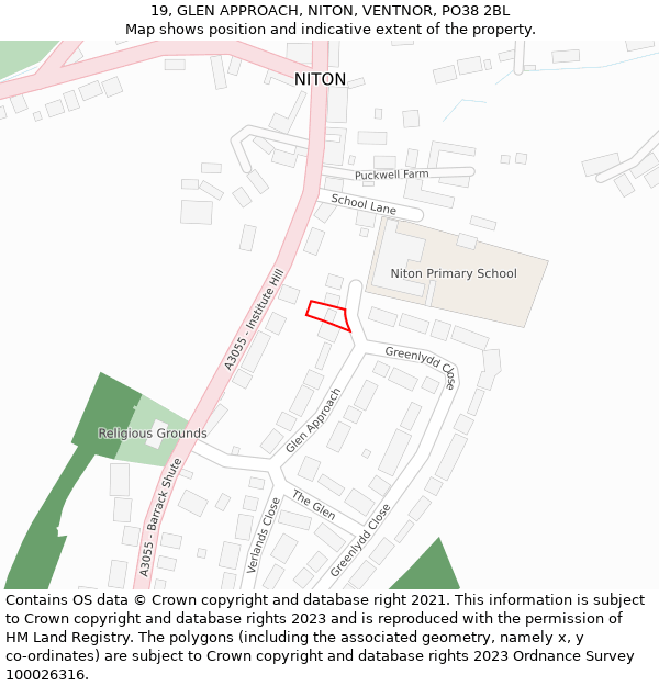 19, GLEN APPROACH, NITON, VENTNOR, PO38 2BL: Location map and indicative extent of plot