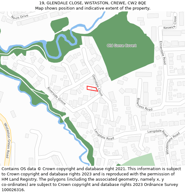 19, GLENDALE CLOSE, WISTASTON, CREWE, CW2 8QE: Location map and indicative extent of plot