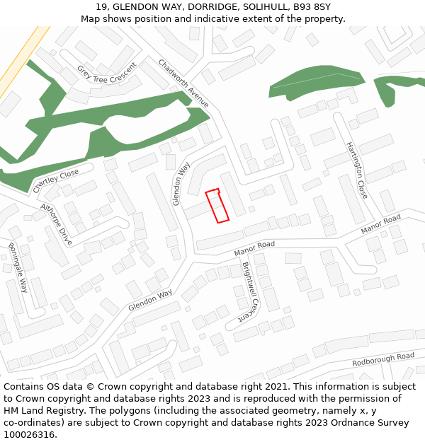 19, GLENDON WAY, DORRIDGE, SOLIHULL, B93 8SY: Location map and indicative extent of plot