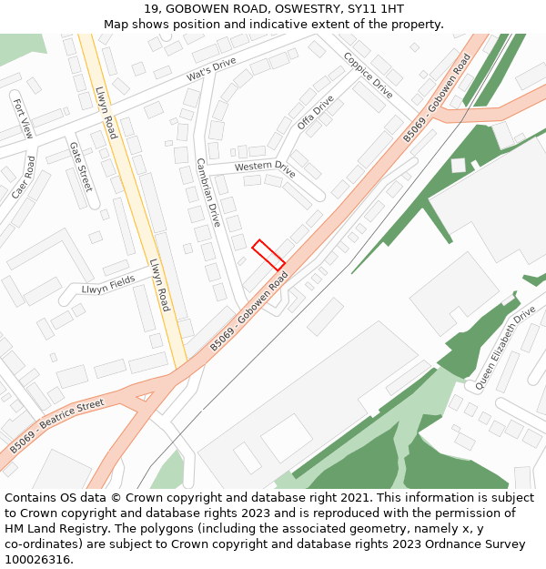 19, GOBOWEN ROAD, OSWESTRY, SY11 1HT: Location map and indicative extent of plot