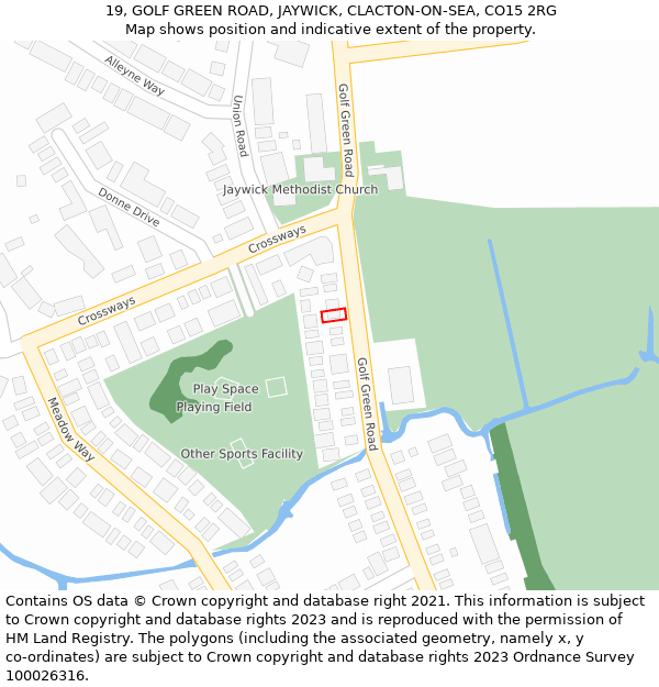 19, GOLF GREEN ROAD, JAYWICK, CLACTON-ON-SEA, CO15 2RG: Location map and indicative extent of plot