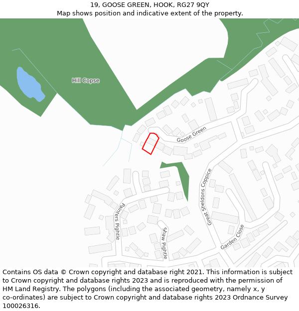 19, GOOSE GREEN, HOOK, RG27 9QY: Location map and indicative extent of plot