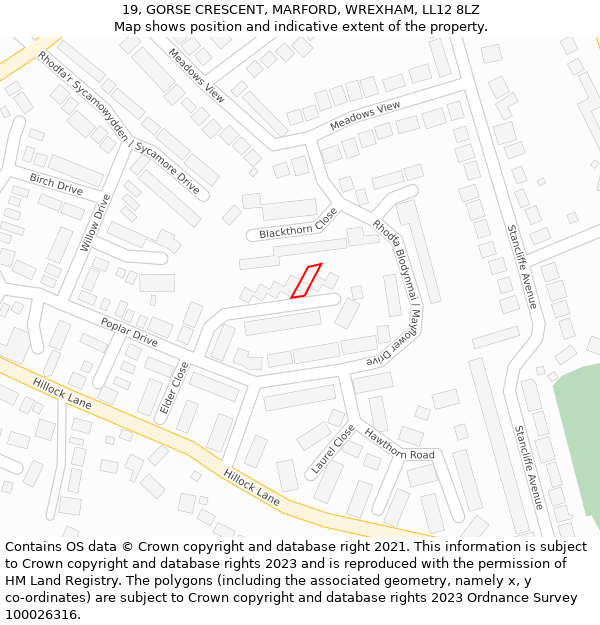 19, GORSE CRESCENT, MARFORD, WREXHAM, LL12 8LZ: Location map and indicative extent of plot